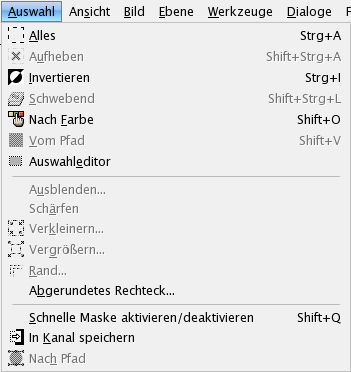 Der Inhalt des Menüs Auswahl